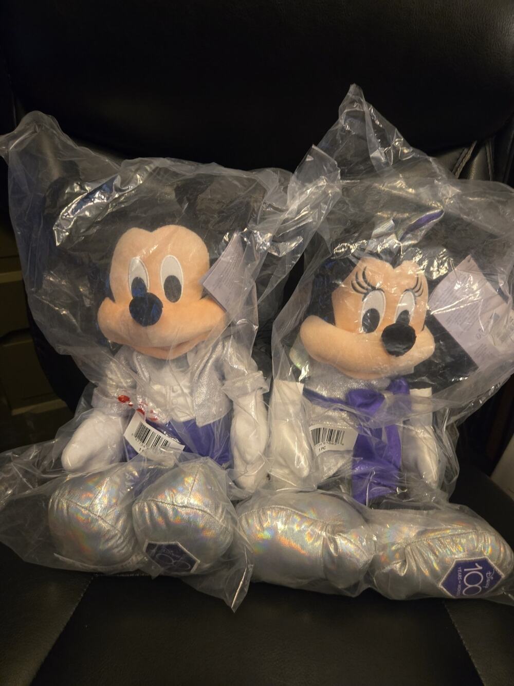 Disney 100 Years of Wonder Mickey & Minnie Mouse Plush Set 16" Silver Anniversar